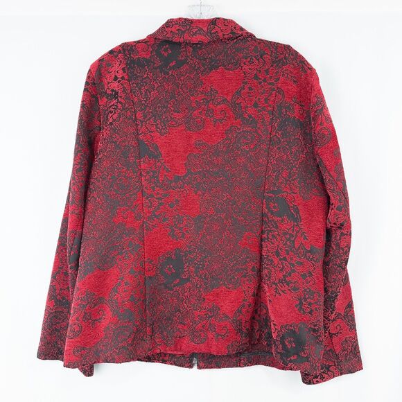 Christopher & Banks Chenille Brocade Full Zip Jacket Womens Large Red Whimsigoth - Picture 2 of 15